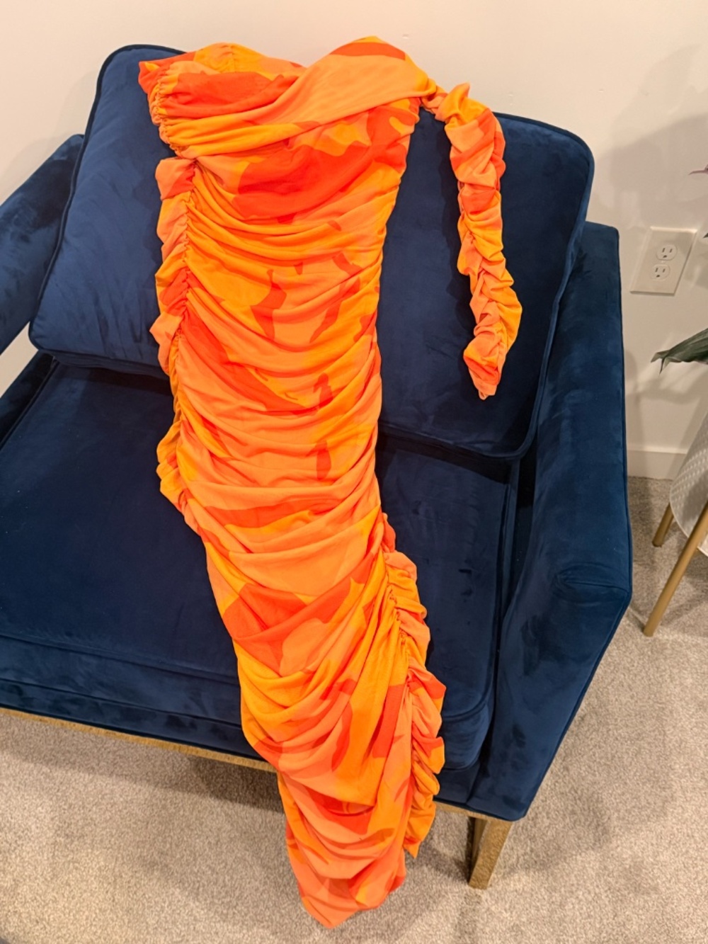 Orange Ruched One Sleeve Dress